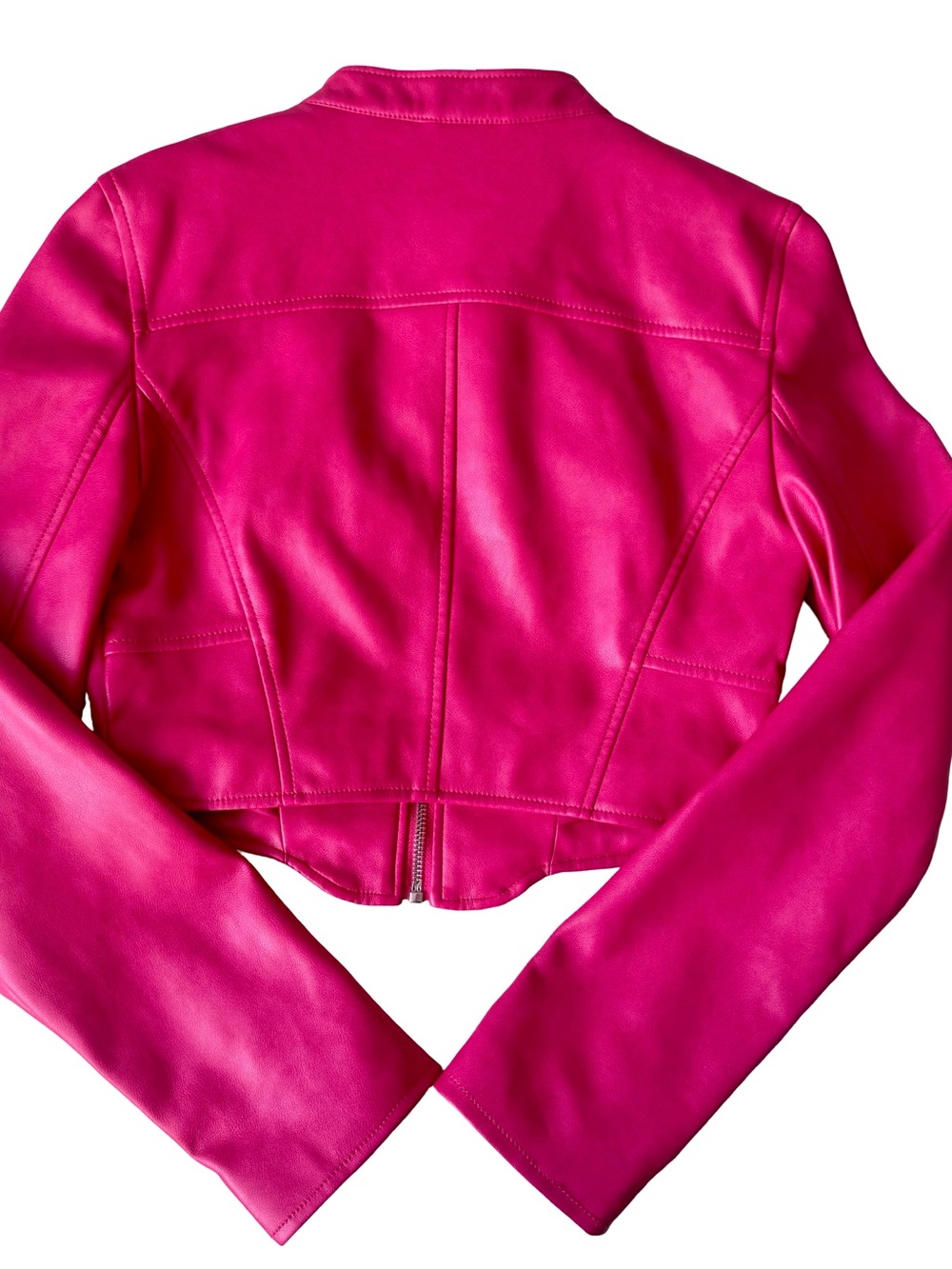 NWT 7 For All Mankind Women’s Pink Cropped Biker Moto Full Zip Jacket Size XS - Picture 6 of 8
